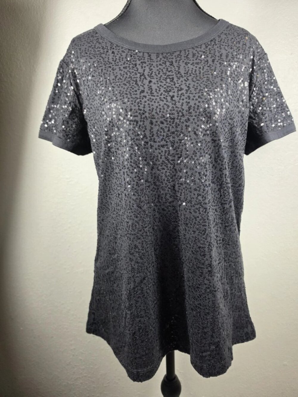 Cha Cha Vente XL Black Sequined Size Large Women's Blouse Pullover Top